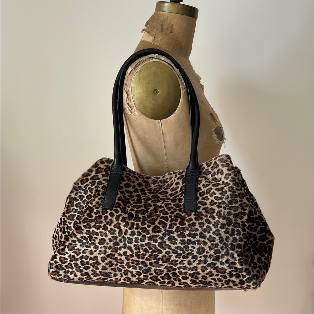 Vintage leopard print ponyhair calf hair cowhide handbag